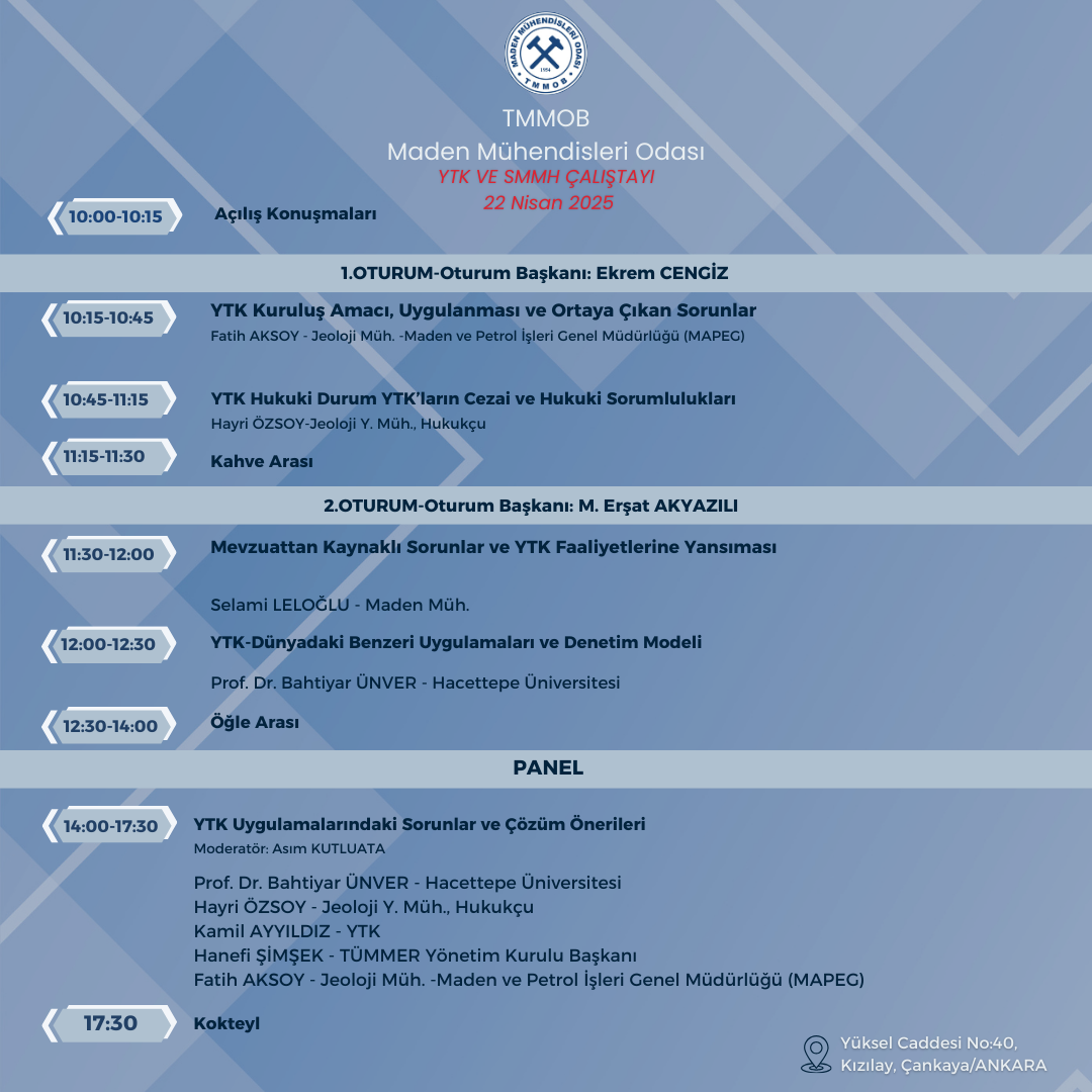 YTK VE SMMH ÇALIŞTAY PROGRAMI YAYIMLANMIŞTIR. 