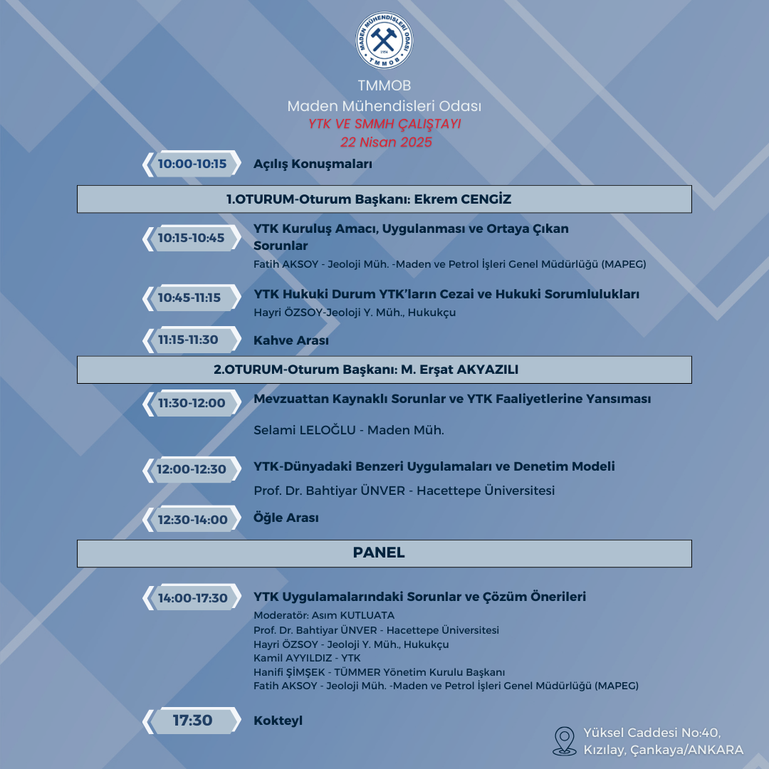 YTK VE SMMH ÇALIŞTAY PROGRAMI YAYIMLANMIŞTIR. 