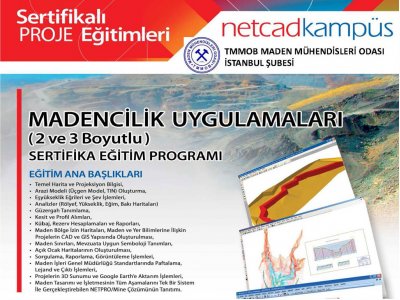 İstanbul&#8216;da 2 ve 3 Boyutlu Netcadkampüs Madencilik Uygulamaları Sertifika Eğitimi Programı düzenlenecektir.