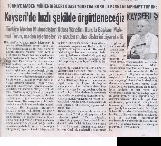 Mehmet Torun: Kayseri`de Hızlı Bir Şekilde Örgütleneceğiz.